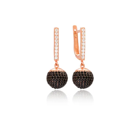 Black CZ Round Dangle 925 Sterling Silver Earrings