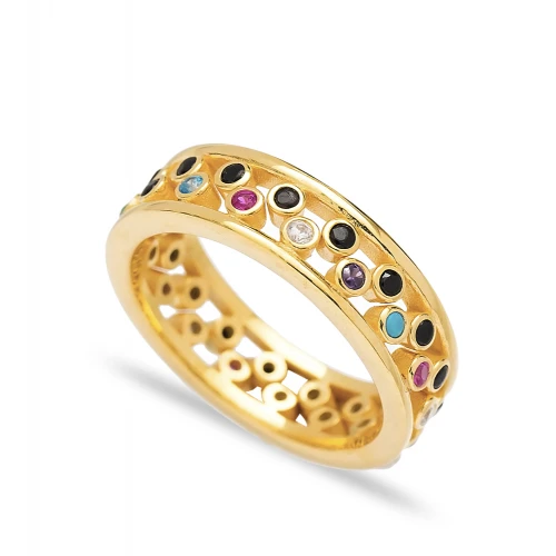 Mix And Black CZ Two Band 925 Sterling Silver Ring