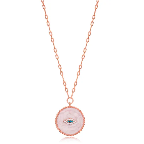 Enamel Medallion Eye 925 Sterling Silver Necklace