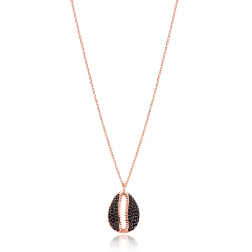 Seashell Black CZ 925 Sterling Silver Necklace