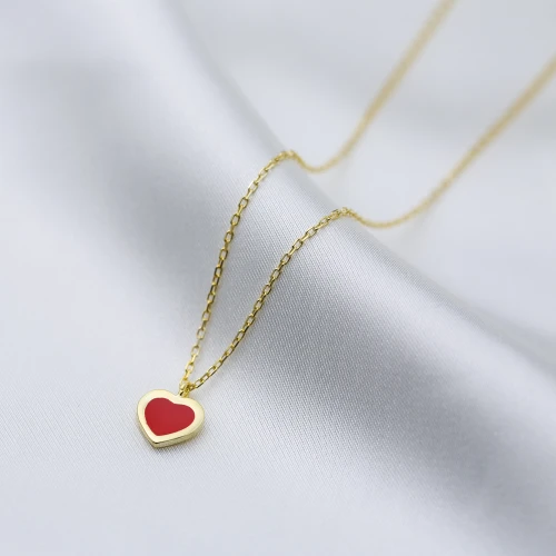 Heart Red Enamel 925 Sterling Silver Necklace