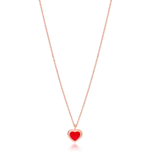 Heart Red Enamel 925 Sterling Silver Necklace