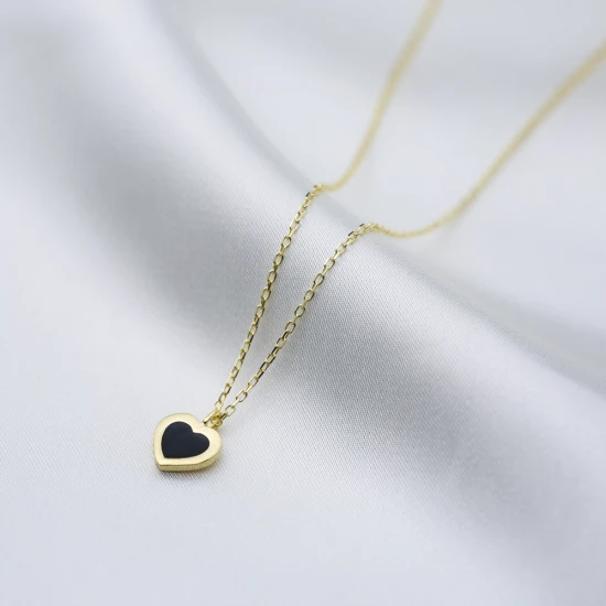 Mother Of Pearl Black Enamel Heart 925 Silver Necklace Mother Of Pearl Black Enamel Heart 925 Silver Necklace