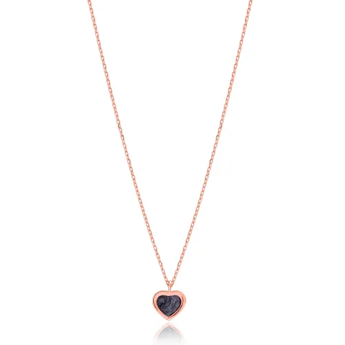 Mother Of Pearl Black Enamel Heart 925 Silver Necklace