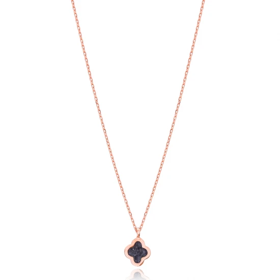 Mother Of Pearl Black Enamel Clover 925 Silver Necklace Mother Of Pearl Black Enamel Clover 925 Silver Necklace