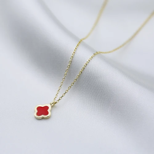 Red Enamel Clover 925 Sterling Silver Necklace