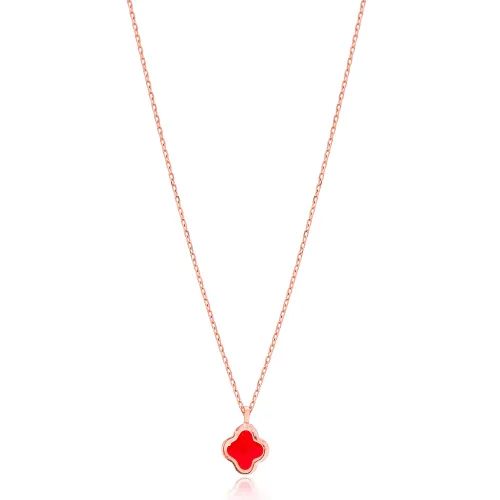 Red Enamel Clover 925 Sterling Silver Necklace