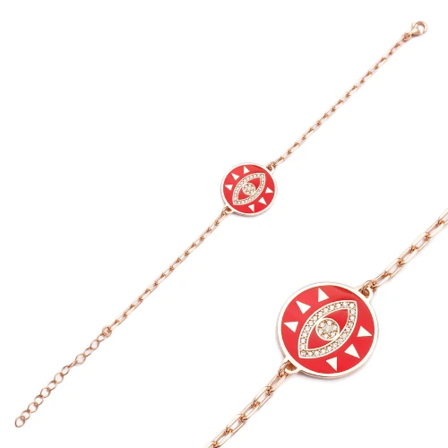 Red Enamel Evil Eye CZ 925 Sterling Silver Bracelet Red Enamel Evil Eye CZ 925 Sterling Silver Bracelet