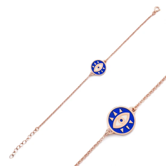 Evil Eye Enamel Sterling Silver Bracelet | 925 Sterling Silver Wholesale | Sade Silver Evil Eye Enamel Sterling Silver Bracelet - Sade 925 Silver Jewelry