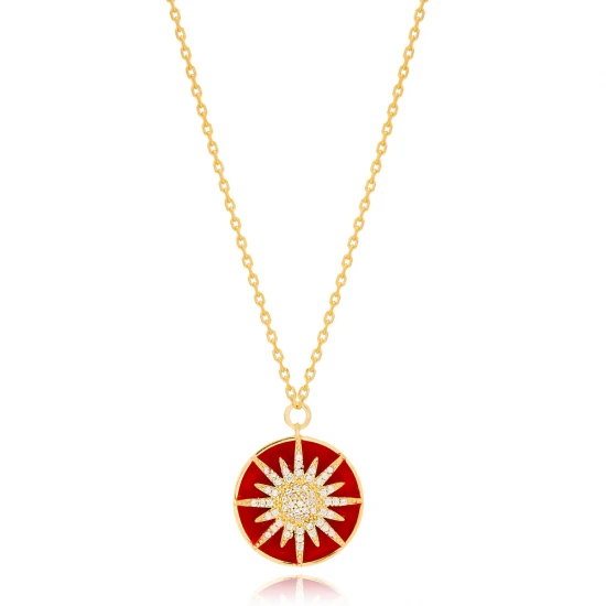 Red Enamel Sun 925 Sterling Silver Pendant Red Enamel Sun 925 Sterling Silver Pendant