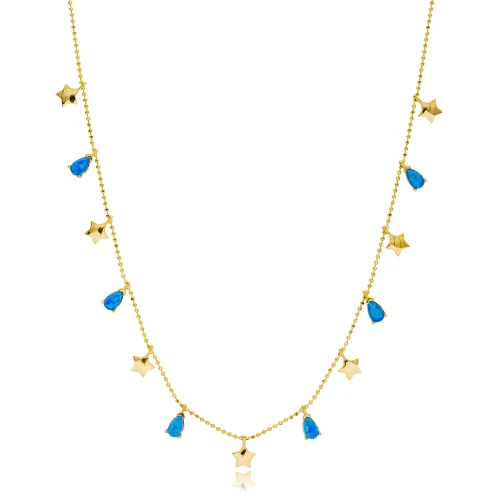 Opal Drop And Star 925 Sterling Silver Necklace