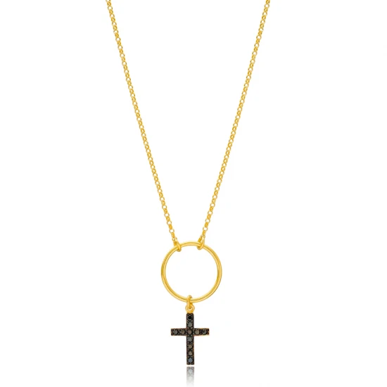 Black Cross Hollow 925 Sterling Silver Pendant