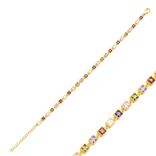 Colorful Squarecharms 925 Sterling Silver Bracelet
