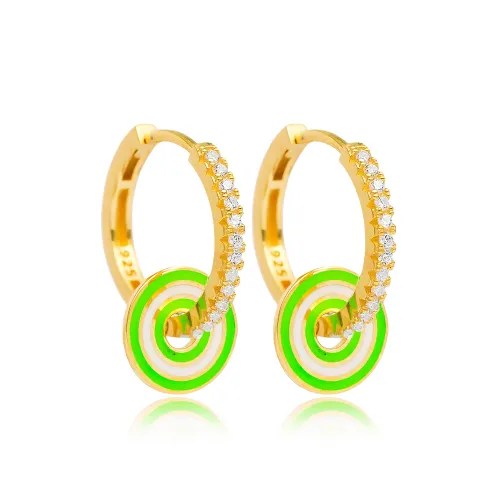 Phosphor Green Enamel Dangle Sterling Silver Earrings