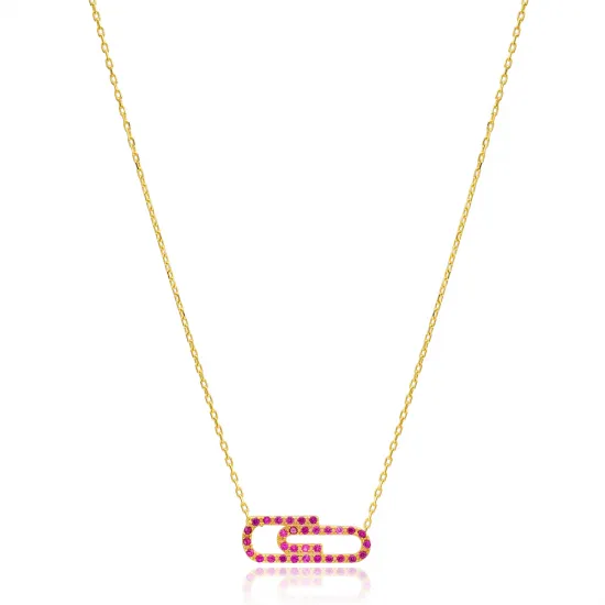 Ruby Paperclip Minimalist 925 Sterling Silver Necklace Ruby Paperclip Minimalist 925 Sterling Silver Necklace