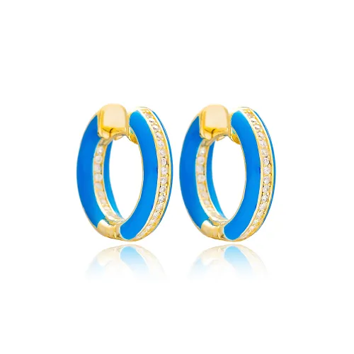 Blue Enamel CZ 925 Sterling Silver Earrings