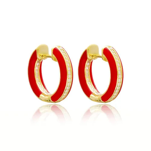 Red Enamel CZ 925 Sterling Silver Earrings