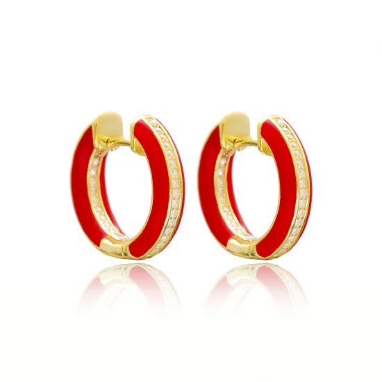 Red Enamel CZ 925 Sterling Silver Earrings