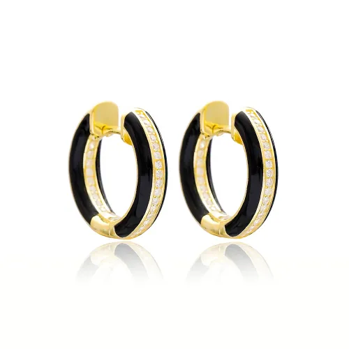 Black Enamel CZ 925 Sterling Silver Earrings