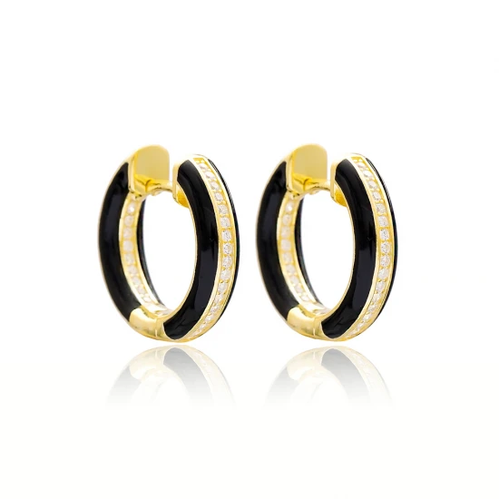Black Enamel CZ 925 Sterling Silver Earrings