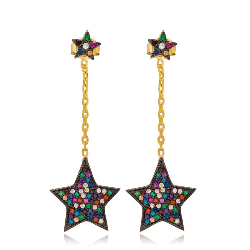 Mix Star Long 925 Sterling Silver Earrings
