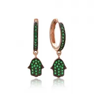 Emerald Hamsa 925 Sterling Silver Earrings
