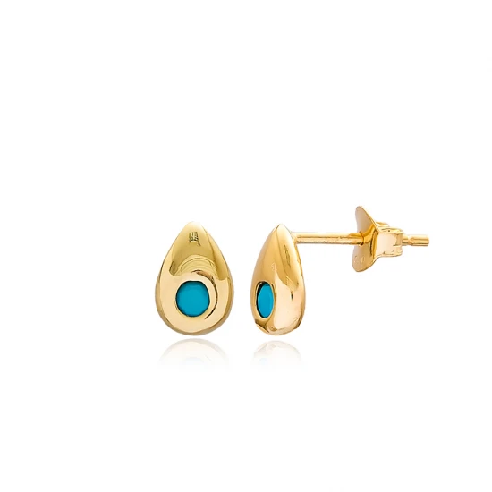 Minimalist Turquoise Teardrop Sterling Silver Earrings