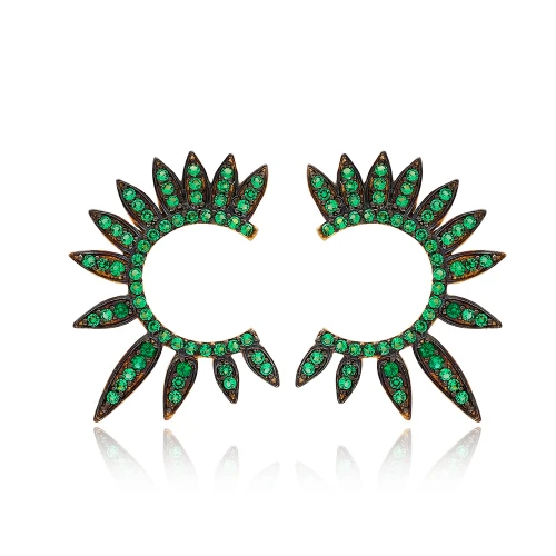 Green Half Round Of Wing 925 Sterling Silver Earrings