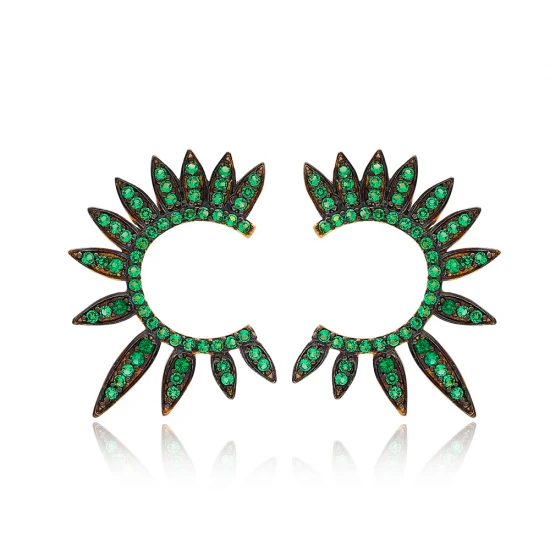 Green Half Round Of Wing 925 Sterling Silver Earrings
