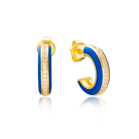 14mm Minimal Navy Blue Enamel Sterling Silver Earrings