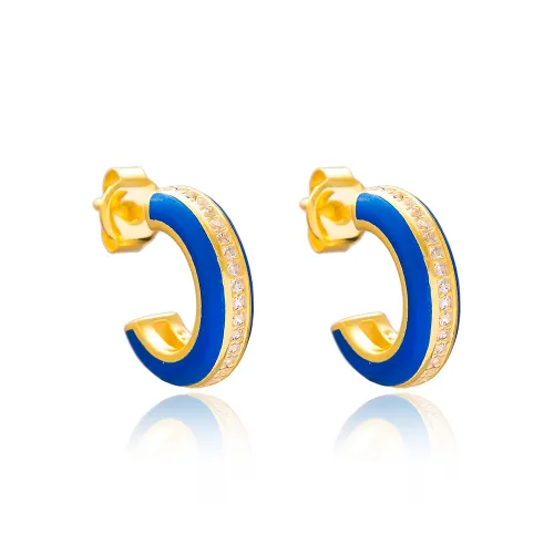 14mm Minimal Navy Blue Enamel Sterling Silver Earrings