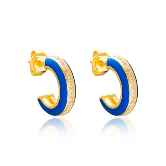 14mm Minimal Navy Blue Enamel Sterling Silver Earrings