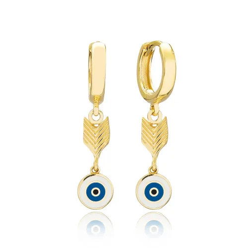 Arrow Shape Evil Eye Dangle 925 Silver Earrings