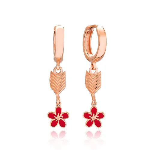 Arrow Shape Flower Dangle 925 Sterling Silver Earrings
