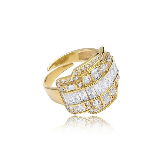 Baguette Adjustable 925 Sterling Silver Ring