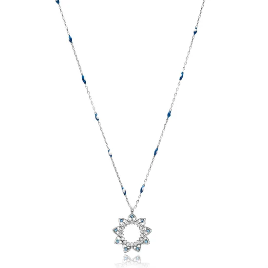 Minimalist Heart Charms Round Shape Navy Blue Enamel Chain Necklace Turkish Wholesale 925 Sterling Silver Jewelry Minimalist Heart Charms Round Shape Navy Blue Enamel Chain Necklace Turkish Wholesale 925 Sterling Silver Jewelry