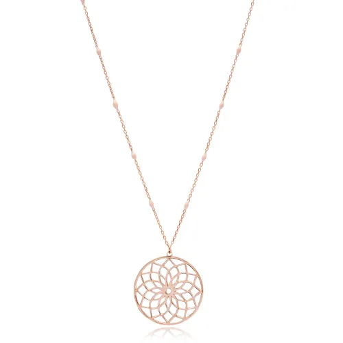Mandala Pink Enamel Chain 925 Sterling Silver Necklace