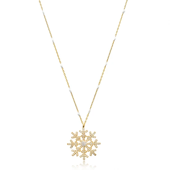 New Snowflake White Enamel Chain 925 Silver Necklace
