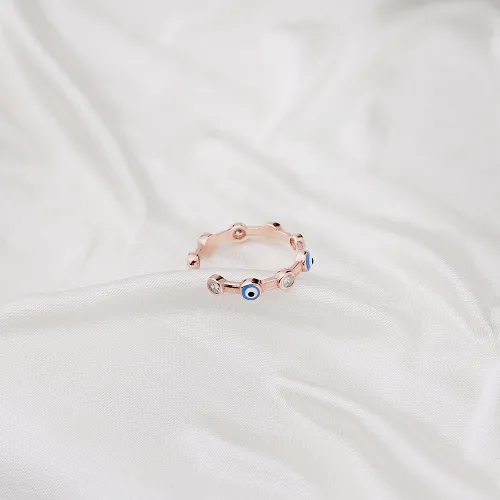 Evil Eye Enamel CZ Adjustable 925 Sterling Silver Ring