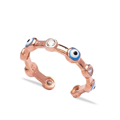 Evil Eye Enamel CZ Adjustable 925 Sterling Silver Ring