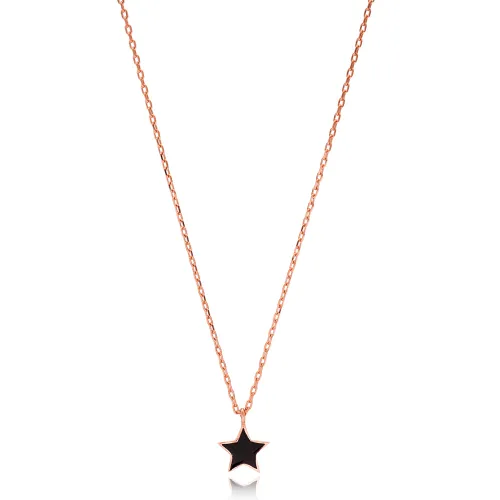 Simple Black Enamel Star 925 Sterling Silver Necklace