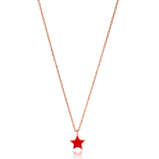 Red Enamel Star 925 Sterling Silver Necklace
