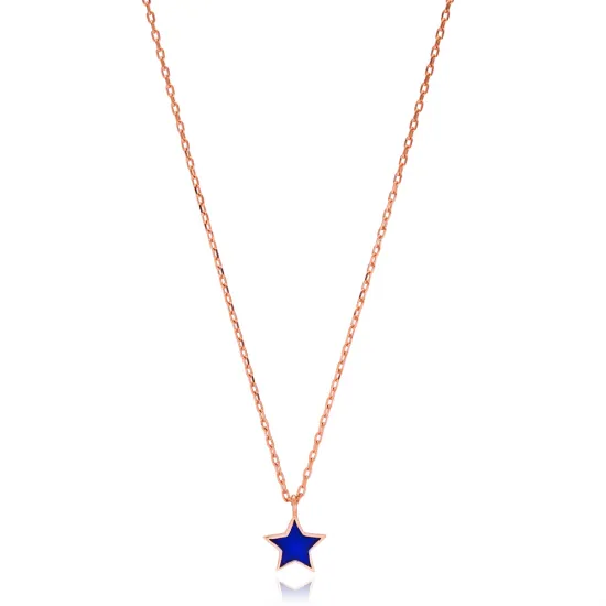 Dainty Navy Blue Enamel Star Sterling Silver Necklace