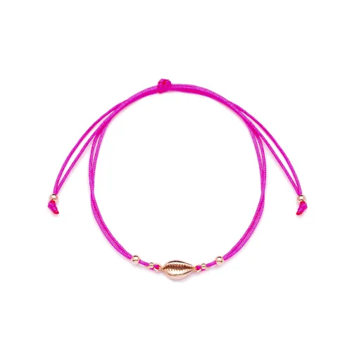 Pink Cord Cowrie Shell 14 by 6mm 925 Silver Bracelet