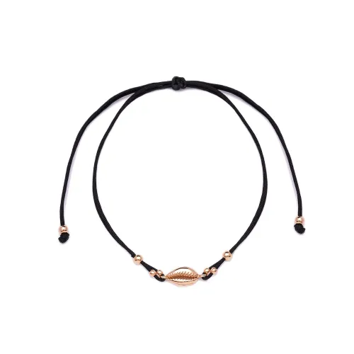Black Cord Cowrie Shell 14 by 6mm 925 Silver Bracelet