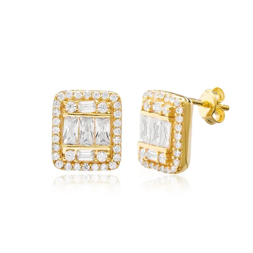 Square Baguette 925 Sterling Silver Earrings