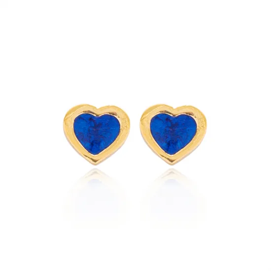 Navy Blue Enamel Heart 925 Sterling Silver Earrings