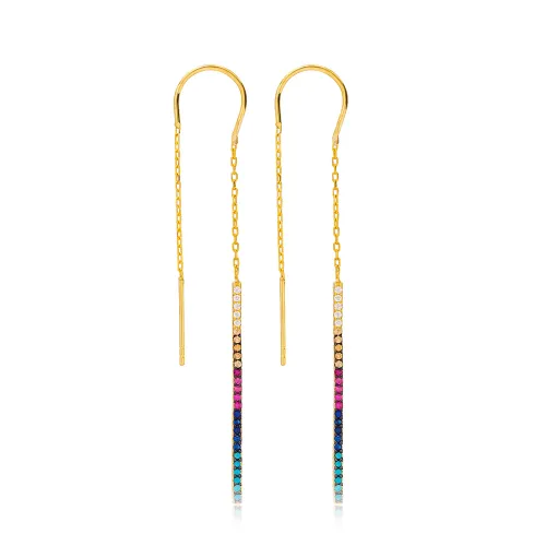 Rainbow Thin Threader 925 Sterling Silver Earrings
