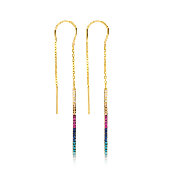 Rainbow Thin Threader 925 Sterling Silver Earrings