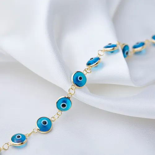 8mm Sized Turquoise Evil Eye Thin 925 Silver Bracelet